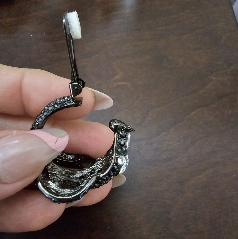 Vintage Kenneth Jay Lane's Scintillating Serpent Gunmetal Hoop Earrings - Picture 4 of 7